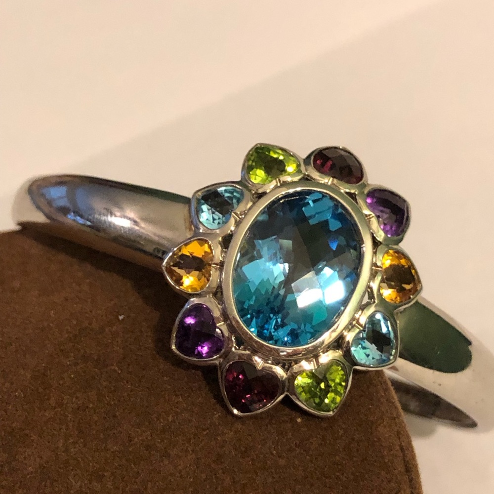 Multi Gemstone Checkerboard Faceted Cuff 43.00 ctw